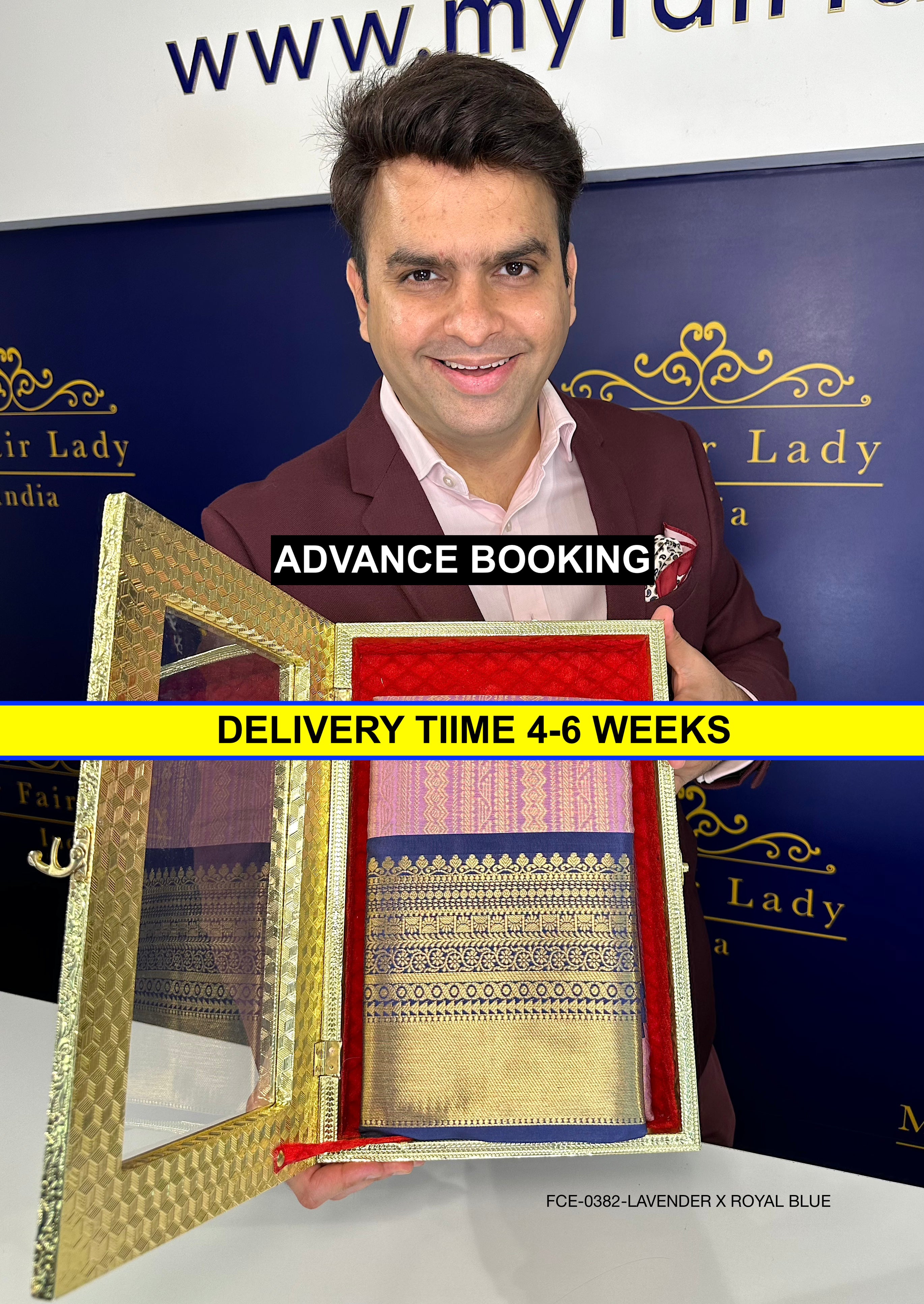 Brocade SemiSilk Saree Lavender X Royal Blue Colour [Code 382] My