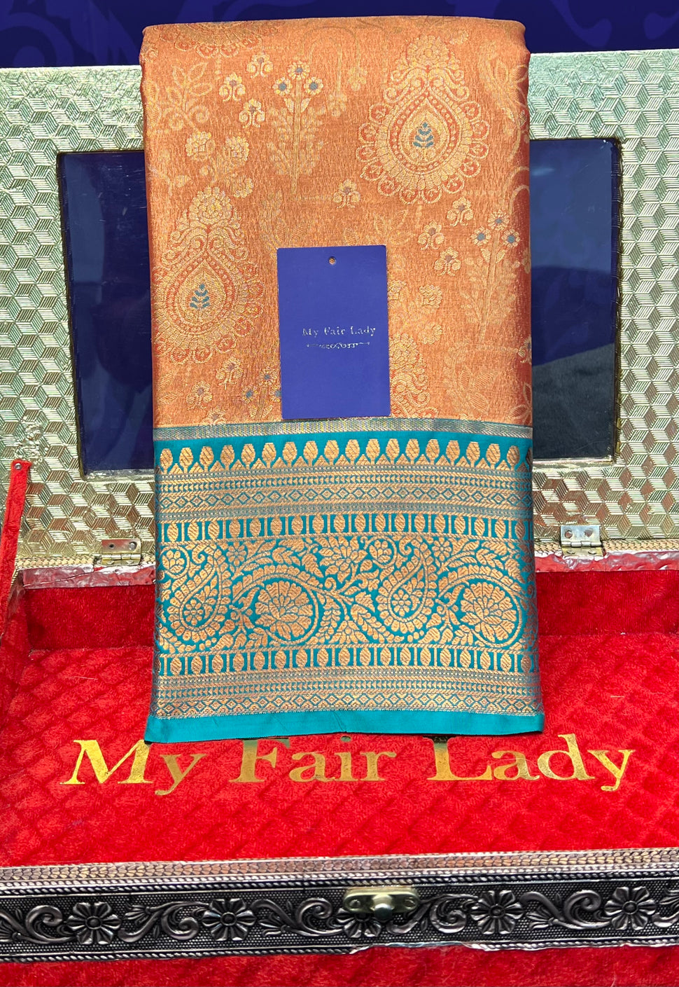 Premium Brocade SemiSilk Saree Royal Orange Colour [Code 738] My