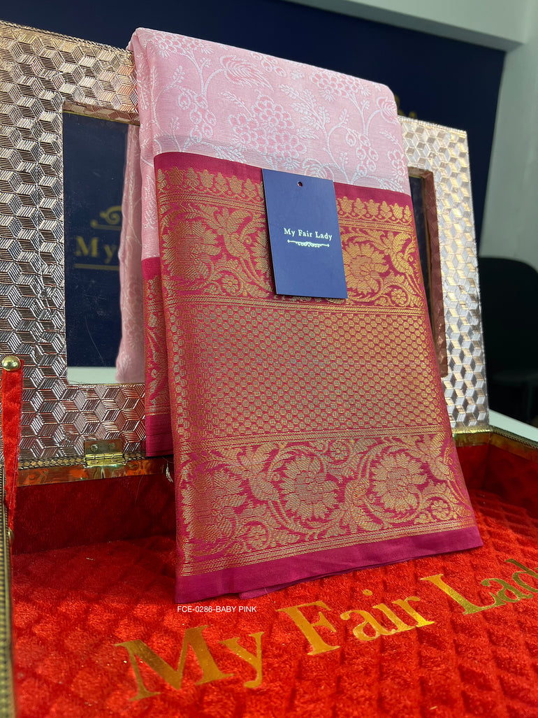 Brocade Semi-Silk Saree Baby Pink Colour - [Code 286] – My Fair Lady