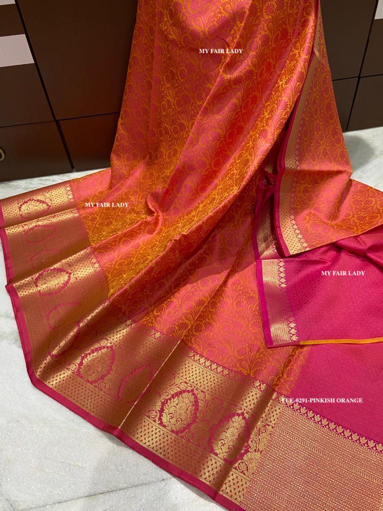 Brocade SemiSilk Saree Pinkish Orange Colour [Code 291] My Fair Lady