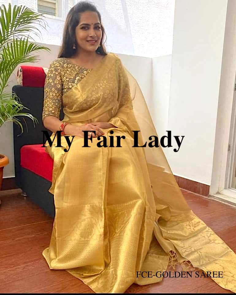 Golden saree best sale contrast blouse